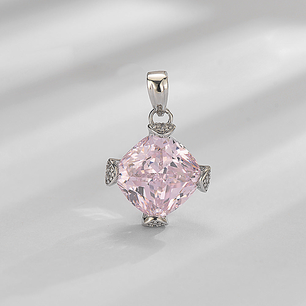 K936 White Gold 11 × 11 Princess Square High Carbon Diamond American Pink White G Pendant Main Stone 11 karat Simple Necklace