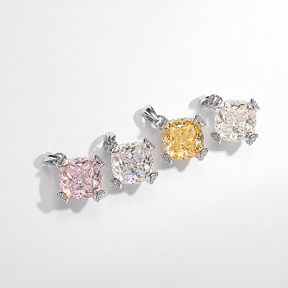 K936 White Gold 11 × 11 Princess Square High Carbon Diamond American Pink White G Pendant Main Stone 11 karat Simple Necklace