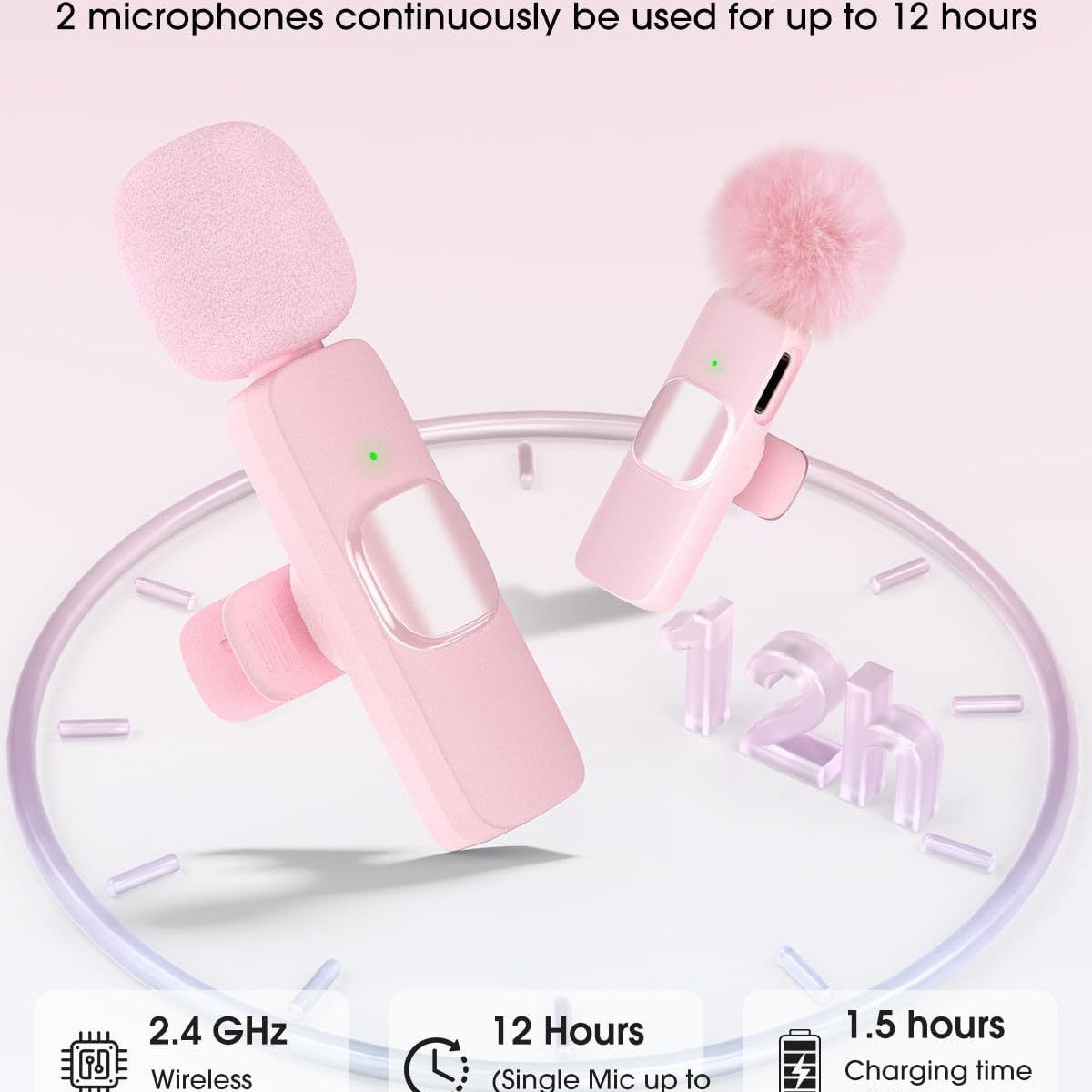K9 Pink Wireless Lavalier Microphone with Noise Reduction