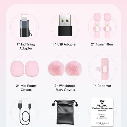K9 Pink Wireless Lavalier Microphone with Noise Reduction