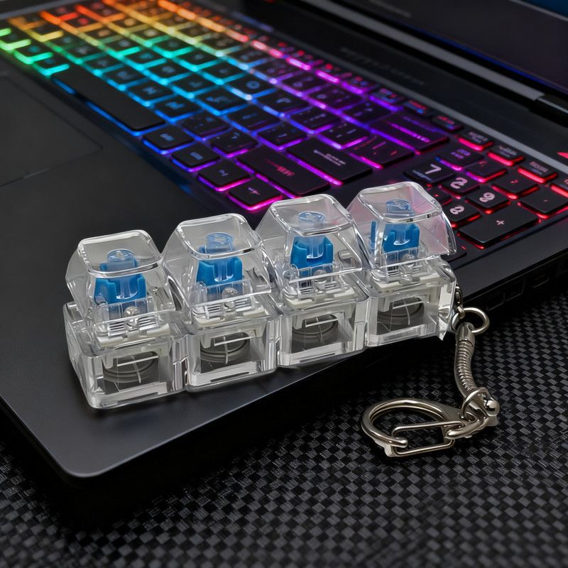 Keycap Stress-Relief Keychain, Keyboard Switch Tester, Illuminated Transparent Keycaps