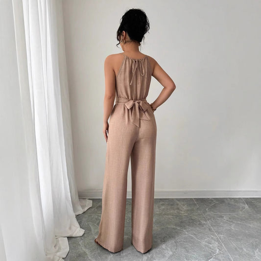 Khaki Pleated Off-Shoulder Jumpsuit
