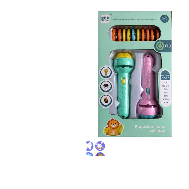 Kids Educational Projection Flashlight Toy with Dinosaur Fruit Number Cards