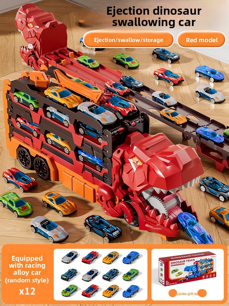 Kids Tyrannosaurus Dinosaur Swallowing Track Toy Car 6 Deformation Sliding Catapult Alloy Storage Car Boy 3
