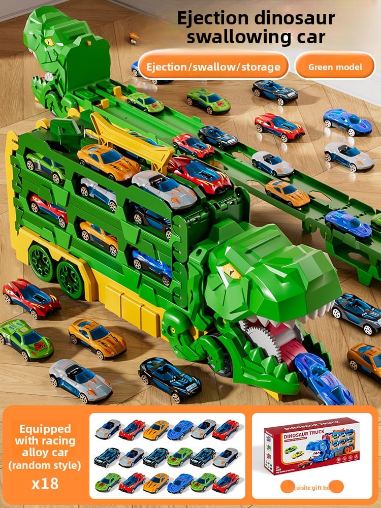 Kids Tyrannosaurus Dinosaur Swallowing Track Toy Car 6 Deformation Sliding Catapult Alloy Storage Car Boy 3