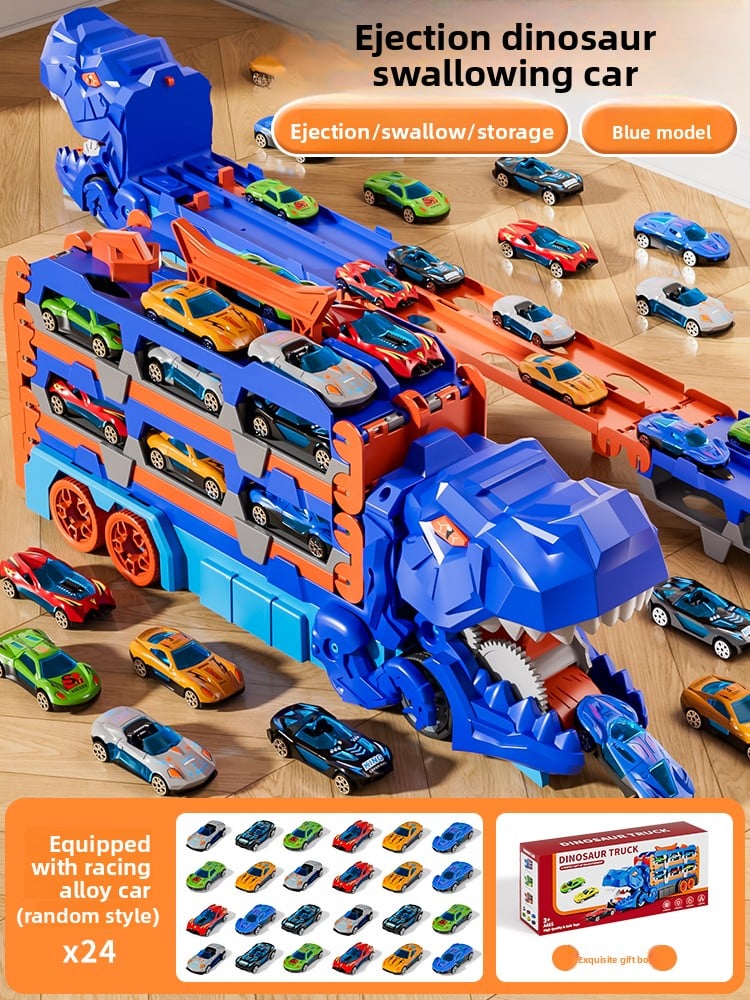 Kids Tyrannosaurus Dinosaur Swallowing Track Toy Car 6 Deformation Sliding Catapult Alloy Storage Car Boy 3