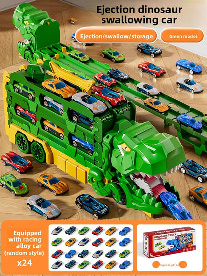 Kids Tyrannosaurus Dinosaur Swallowing Track Toy Car 6 Deformation Sliding Catapult Alloy Storage Car Boy 3