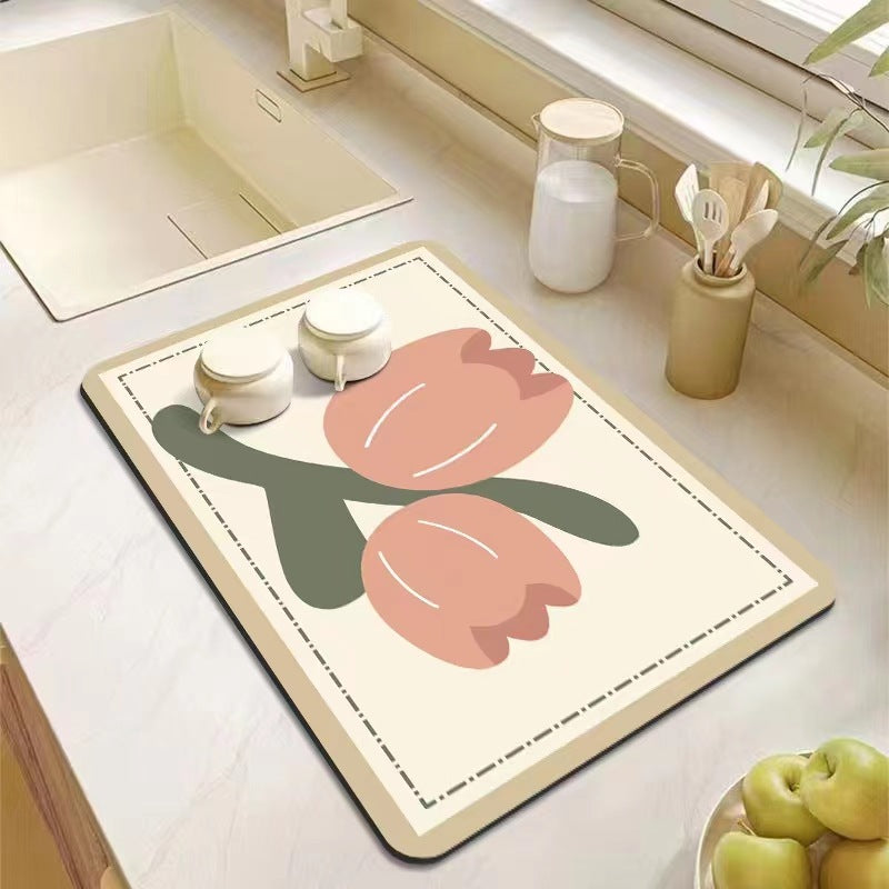 Kitchen Bathroom Absorbent Non-Slip Rubber Drain Mat