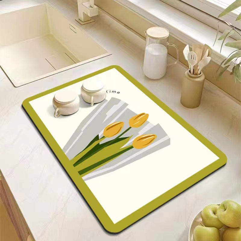 Kitchen Bathroom Absorbent Non-Slip Rubber Drain Mat