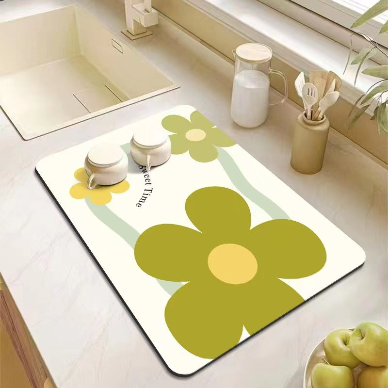 Kitchen Bathroom Absorbent Non-Slip Rubber Drain Mat