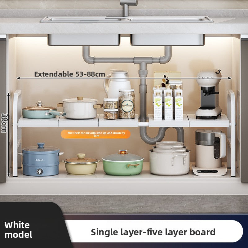 Kitchen Storage Rack, Extendable Cabinet Pot Storage Shelf, Under-Sink Storage Cabinet Organizer