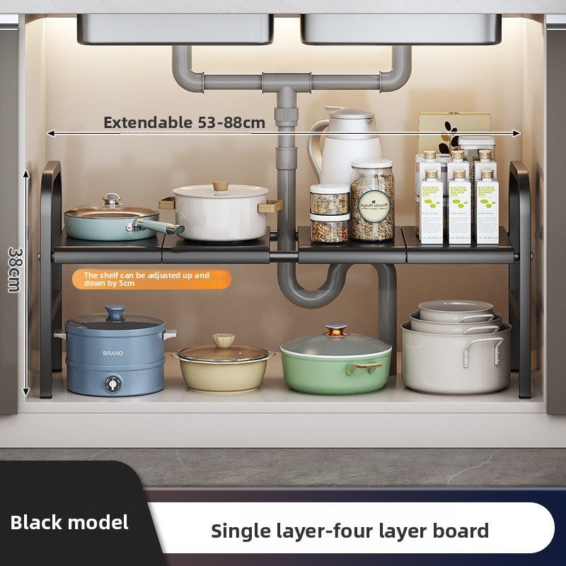 Kitchen Storage Rack, Extendable Cabinet Pot Storage Shelf, Under-Sink Storage Cabinet Organizer