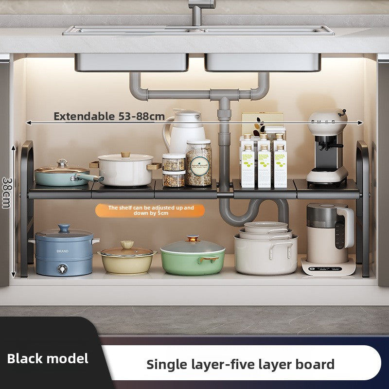 Kitchen Storage Rack, Extendable Cabinet Pot Storage Shelf, Under-Sink Storage Cabinet Organizer