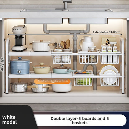 Kitchen Storage Rack, Extendable Cabinet Pot Storage Shelf, Under-Sink Storage Cabinet Organizer