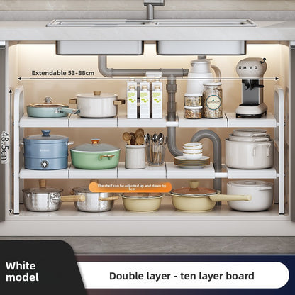 Kitchen Storage Rack, Extendable Cabinet Pot Storage Shelf, Under-Sink Storage Cabinet Organizer