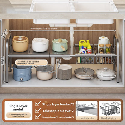 Kitchen Storage Rack, Extendable Cabinet Pot Storage Shelf, Under-Sink Storage Cabinet Organizer