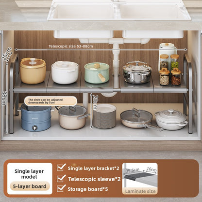 Kitchen Storage Rack, Extendable Cabinet Pot Storage Shelf, Under-Sink Storage Cabinet Organizer
