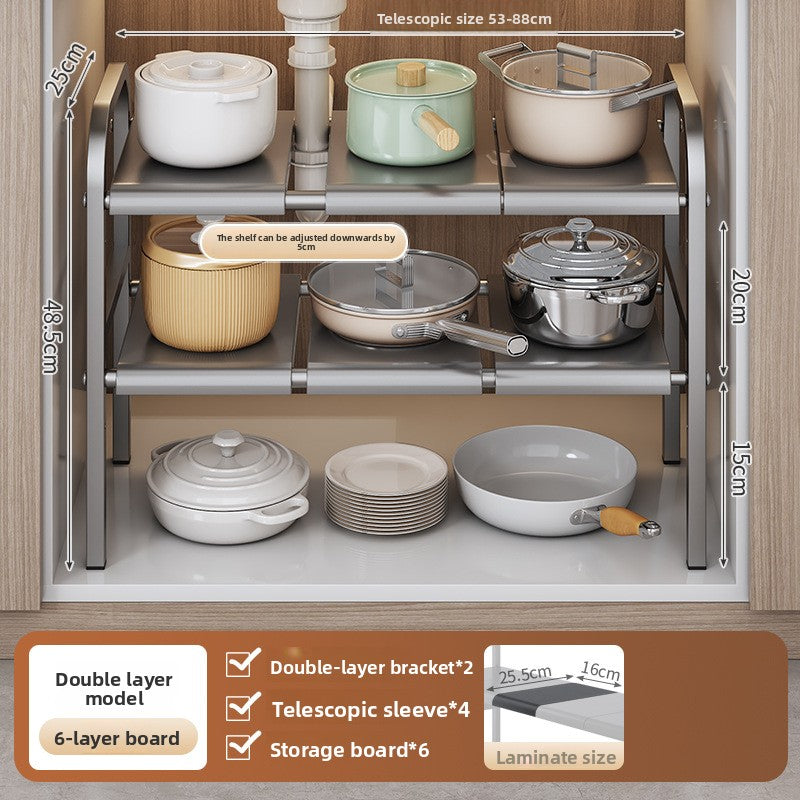 Kitchen Storage Rack, Extendable Cabinet Pot Storage Shelf, Under-Sink Storage Cabinet Organizer