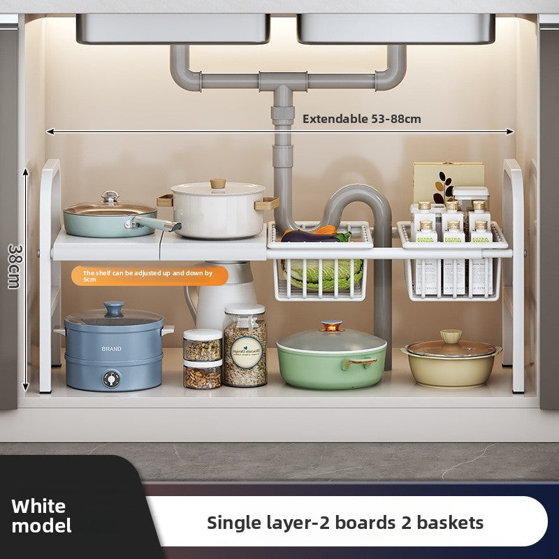 Kitchen Storage Rack, Extendable Cabinet Pot Storage Shelf, Under-Sink Storage Cabinet Organizer