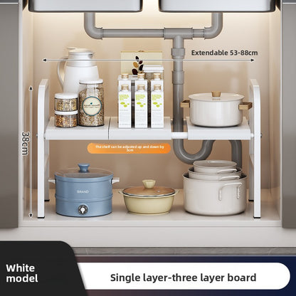 Kitchen Storage Rack, Extendable Cabinet Pot Storage Shelf, Under-Sink Storage Cabinet Organizer