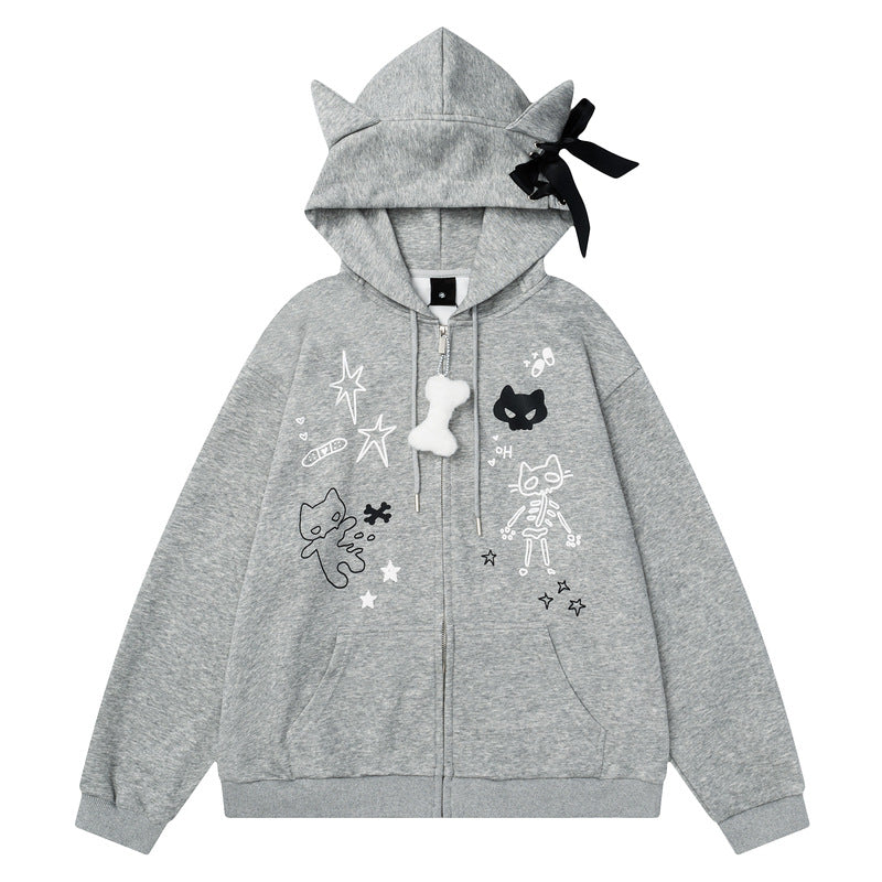 Kitten Print Hooded Sweatshirt