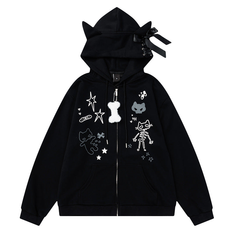 Kitten Print Hooded Sweatshirt