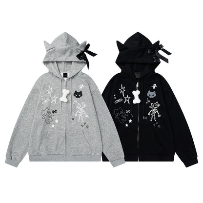 Kitten Print Hooded Sweatshirt