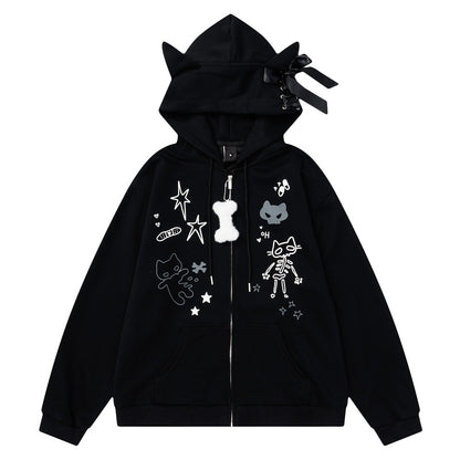 Kitten Print Hooded Sweatshirt