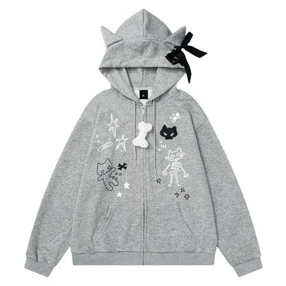 Kitten Print Hooded Sweatshirt