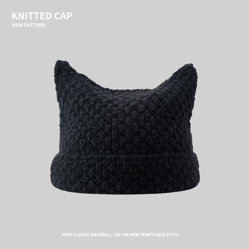 Knitted Cat Ear Striped Beanie