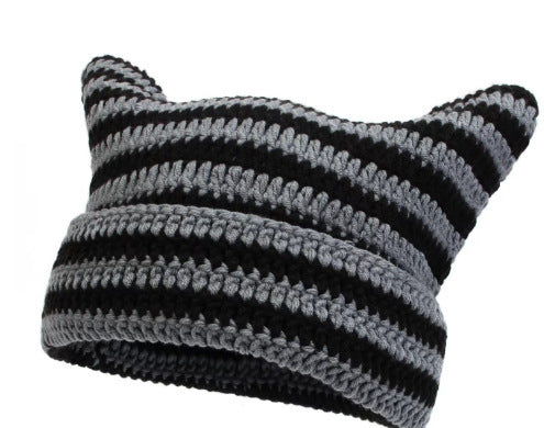 Knitted Cat Ear Striped Beanie