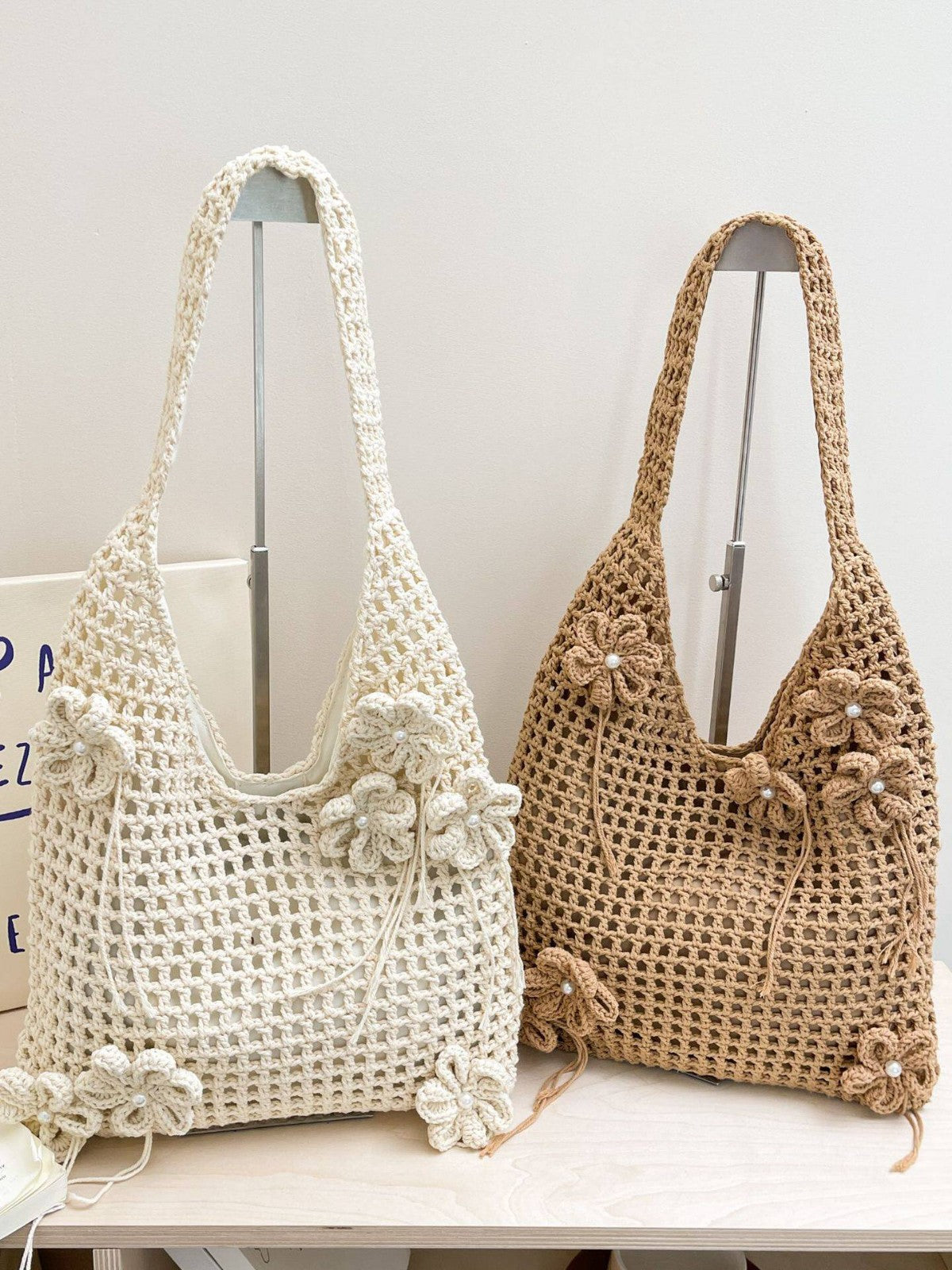 Knitted Hollow-Out Shoulder Tote Bag
