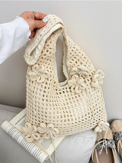 Knitted Hollow-Out Shoulder Tote Bag