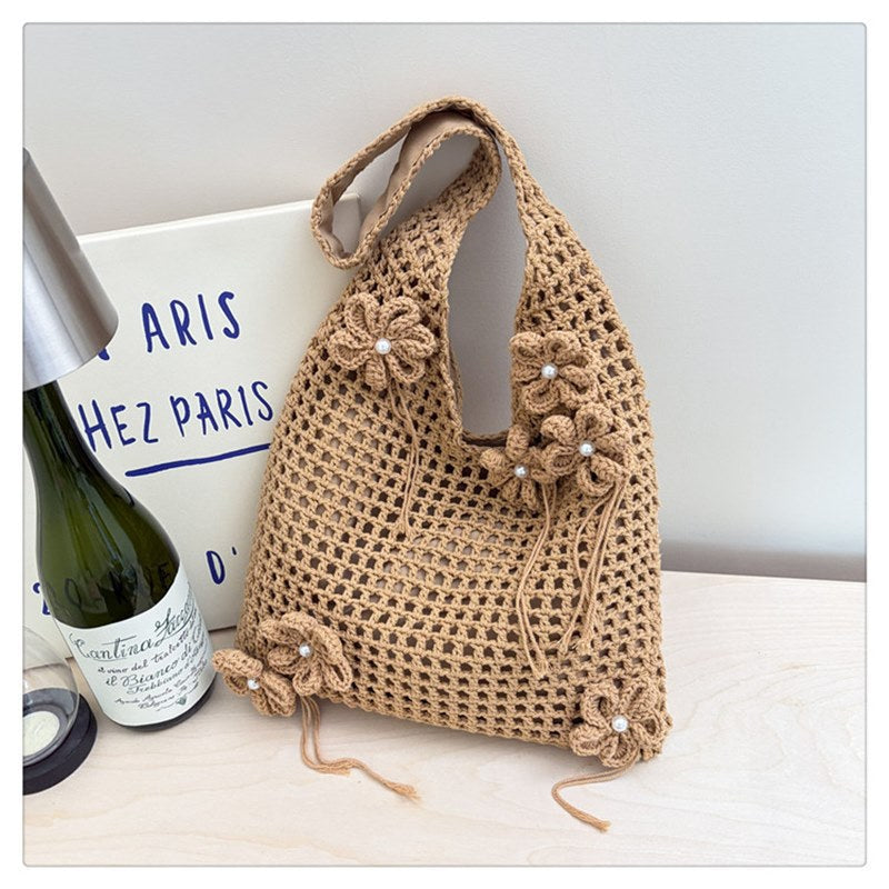 Knitted Hollow-Out Shoulder Tote Bag