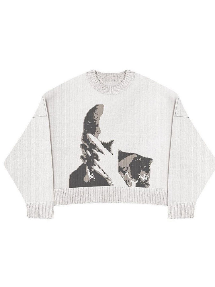 Knitted loose short-sleeved pullover
