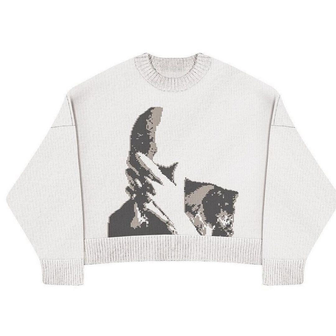 Knitted loose short-sleeved pullover