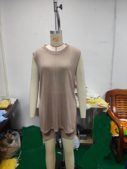 Knitted loose-sleeved casual pullover set for women