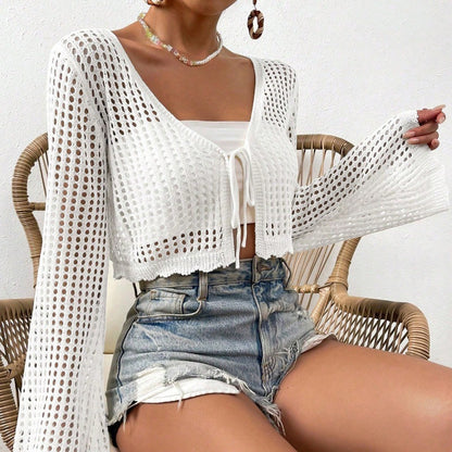Knitted open-front beach sweater