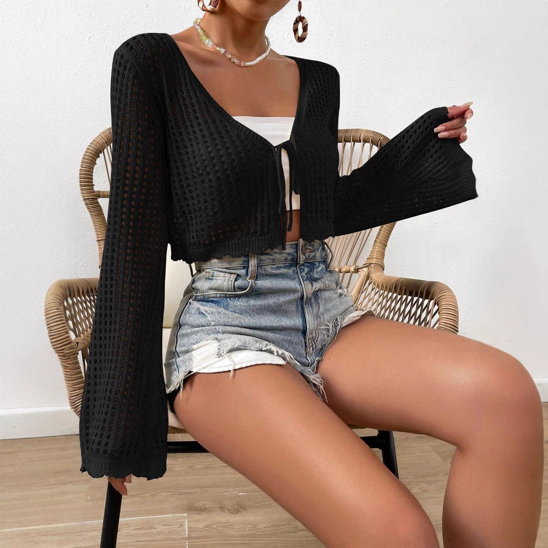 Knitted open-front beach sweater