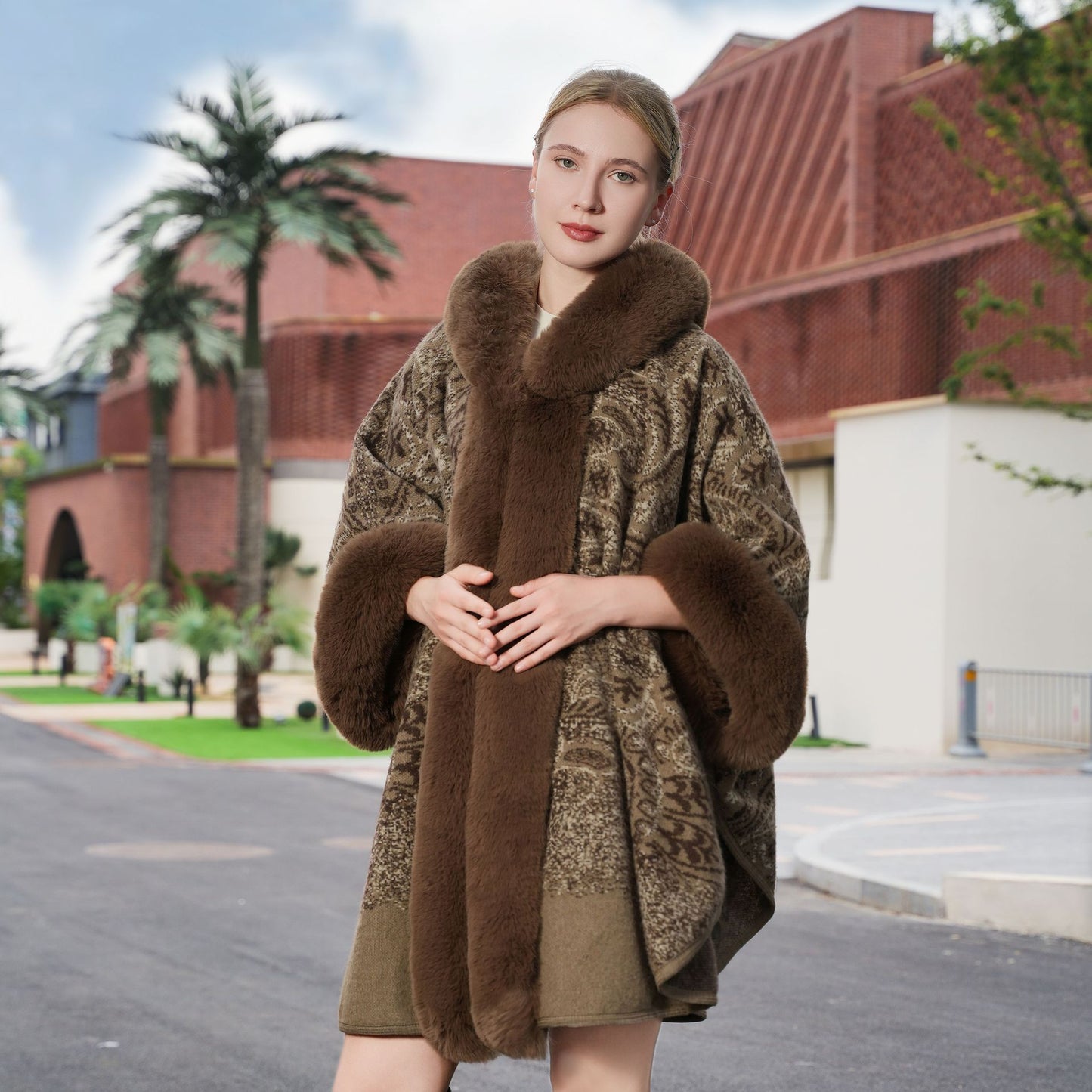 Knitted Printed Womens Cape Coat