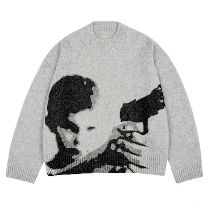 Knitted round neck sweater