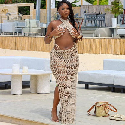 Knitted sheer backless dress