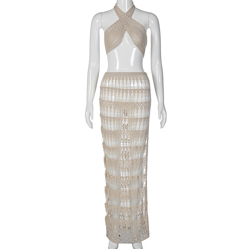 Knitted sheer backless dress