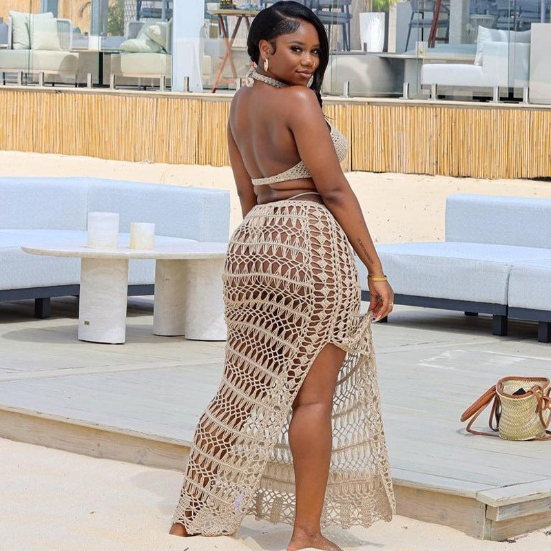 Knitted sheer backless dress