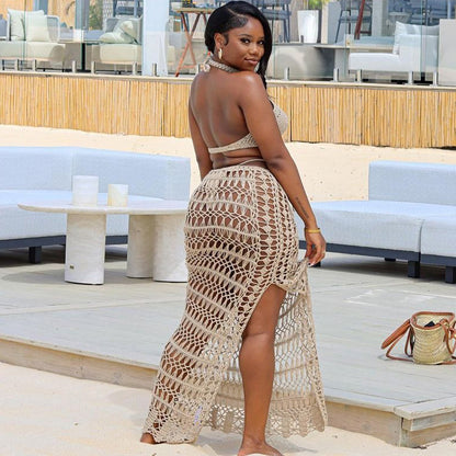 Knitted sheer backless dress