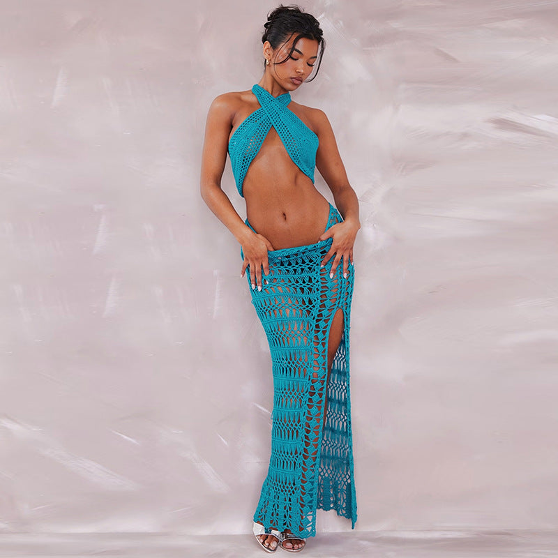 Knitted sheer backless dress