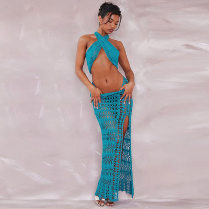 Knitted sheer backless dress