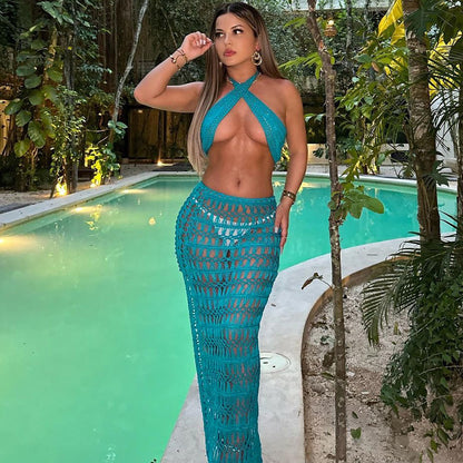Knitted sheer backless dress