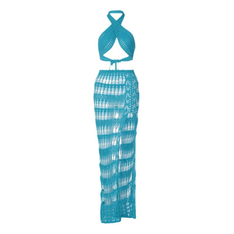 Knitted sheer backless dress