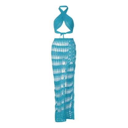 Knitted sheer backless dress